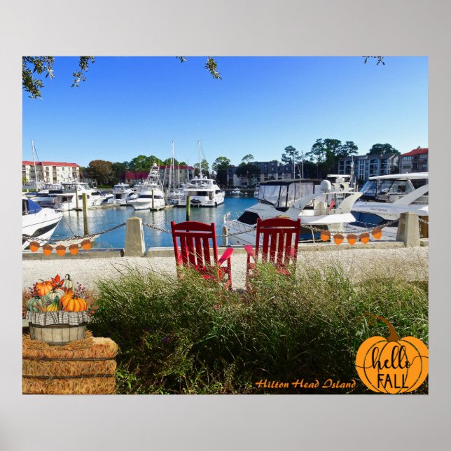 Hilton Head Island Harbour Town Marina Hello Fall Poster (Front)