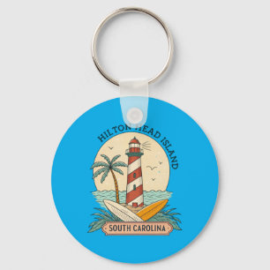 Hilton Head Island Lighthouse Palm Trees Surf Key Ring