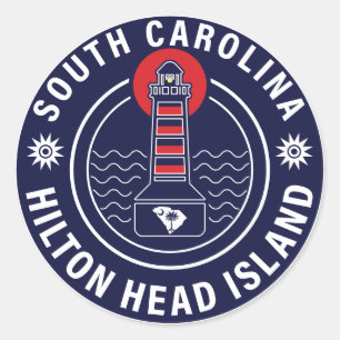 Hilton Head Island Lighthouse Retro Sunset Classic Round Sticker