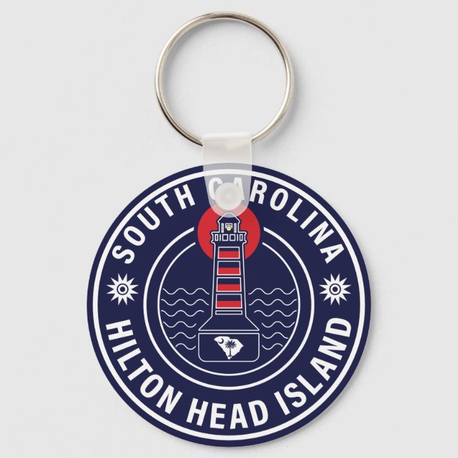 Hilton Head Island Lighthouse Retro Sunset Key Ring (Front)