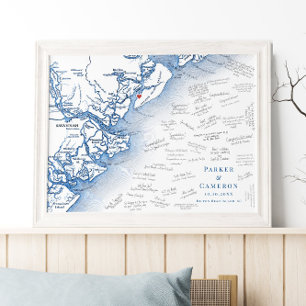 Hilton Head Island Map Wedding Guest Book Poster