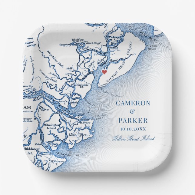 Hilton Head Island Map Wedding Paper Plate (Front)