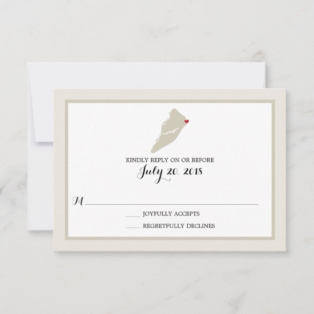 Hilton Head Island Map with heart | Wedding RSVP (Front)