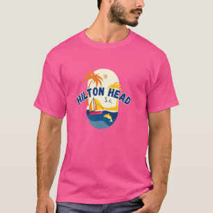 Hilton Head Island S.C. Sailboat Dolphin Palm Tree T-Shirt