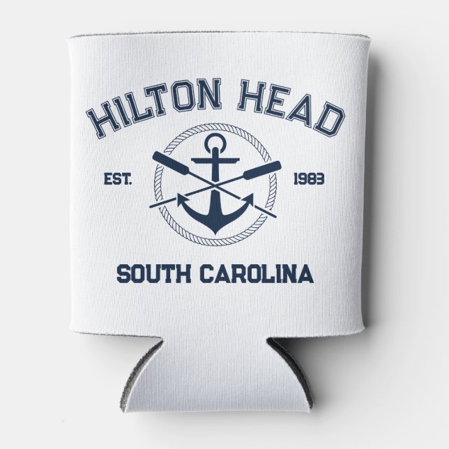 Hilton Head Island SC Navy Crossed Oars Anchor Can Cooler (Front)