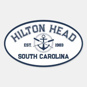 Hilton Head Island SC Navy Crossed Oars Anchor Oval Sticker