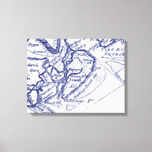 Hilton Head Island SC Vintage Map Navy Blue Canvas Print