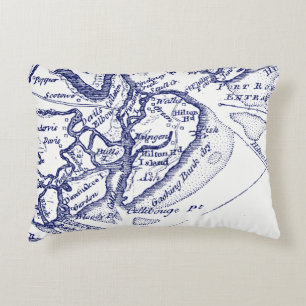 Hilton Head Island SC Vintage Map Navy Blue Decorative Cushion