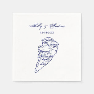 Hilton Head Island SC Vintage Map Navy Blue Napkin