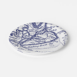 Hilton Head Island SC Vintage Map Navy Blue Paper Plate