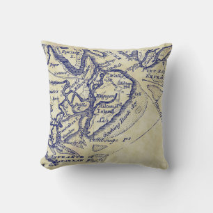 Hilton Head Island SC Vintage Map Navy Blue Tea St Cushion