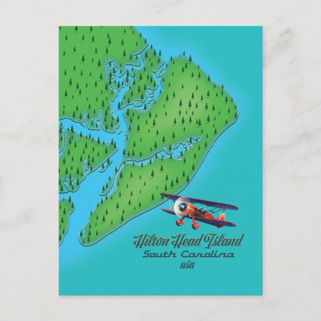 Hilton Head island South Carolina Map Postcard (Front)