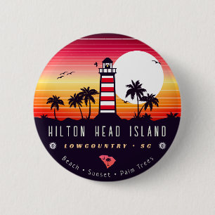 Hilton Head lighthouse SC Retro Sunset Souvenirs 6 Cm Round Badge