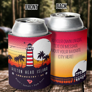 Hilton Head lighthouse SC Retro Sunset Souvenirs Can Cooler
