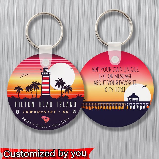 Hilton Head lighthouse SC Retro Sunset Souvenirs Key Ring (Creator Uploaded)