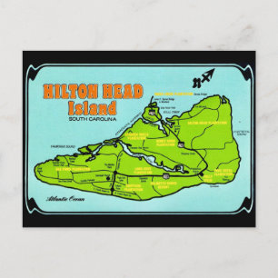 Hilton Head SC Island Map Postcard