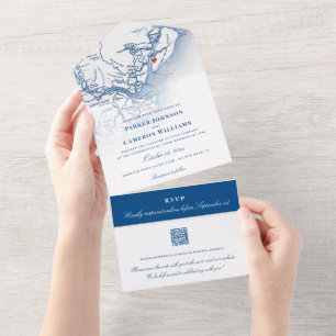 Hilton Head SC Map Elegant Navy Wedding All In One Invitation