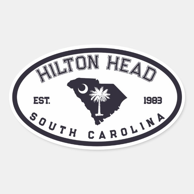 Hilton Head South Carolina Flag Map Navy Souvenir Oval Sticker (Front)