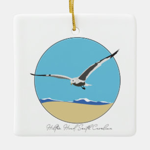 Hilton Head, South Carolina Sea Gull over Beach Ceramic Ornament