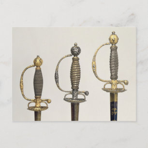 Hilts of three French swords: one of steel Postcard