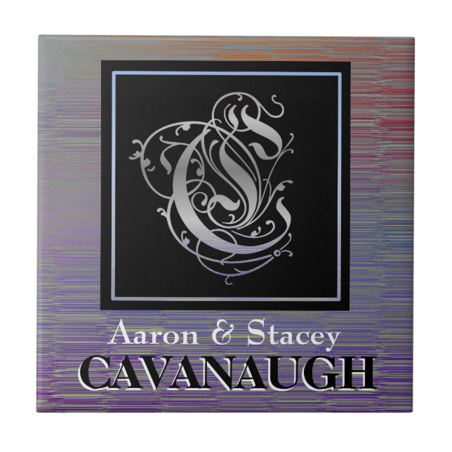 Him and Her Surname - Silver Black Monogram Tiles (Front)