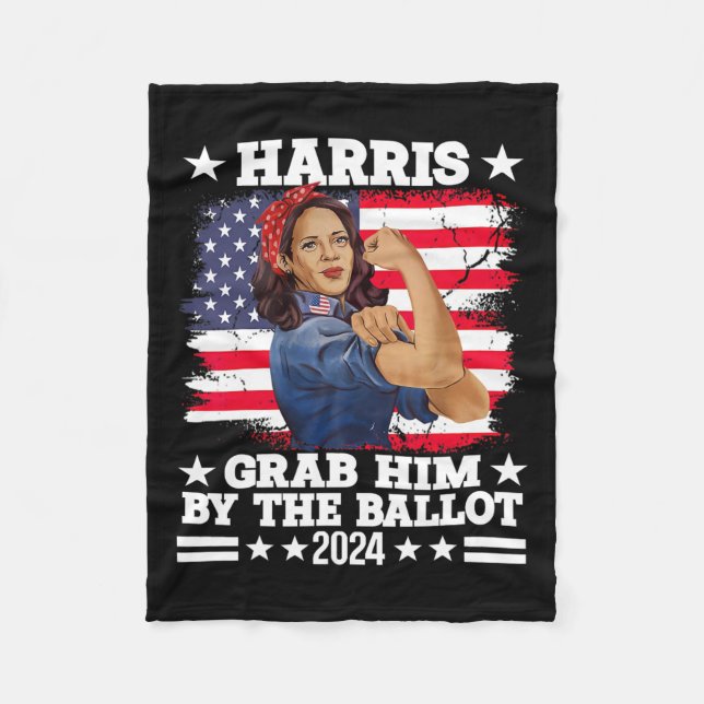 Him By The Ballot Kamala 2024 Funny Harris Electio Fleece Blanket (Front)