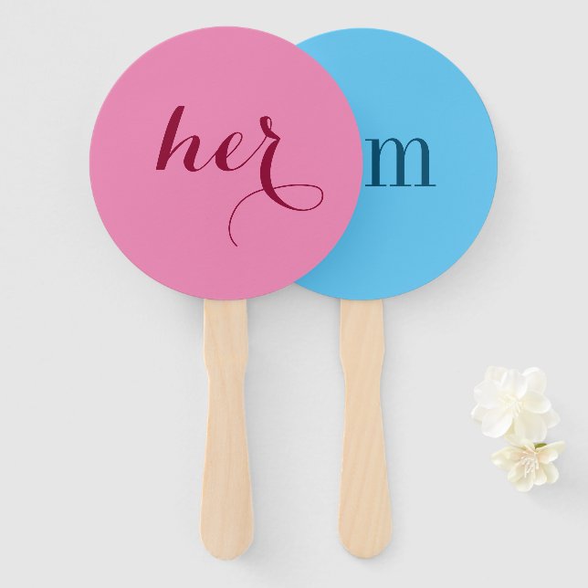 Him or Her? Bride Groom shower game paddles Hand Fan (Front and Back)