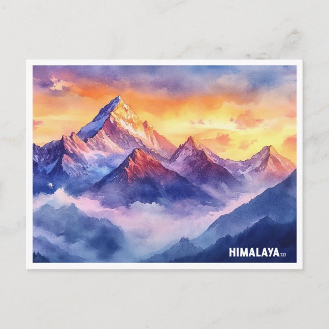 Himalaya mountains sunrise watercolor painting postcard (Front)