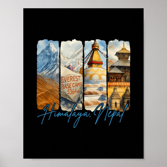 Himalaya Nepal Traveling Trip Brushstroke Souvenir Poster (Front)