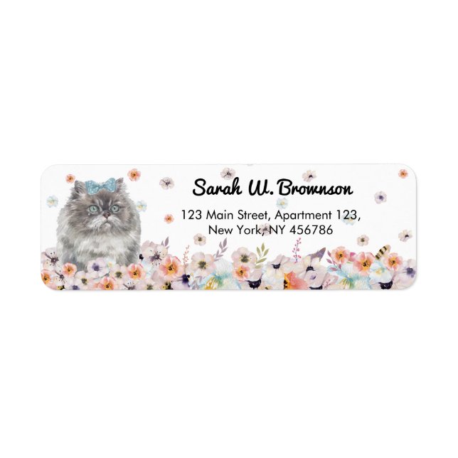 Himalayan cat blue eyes bowtie sitting flowers (Front)