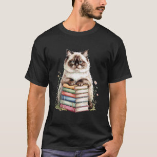 Himalayan Cat Bookworm Flowers Book Reading Books T-Shirt