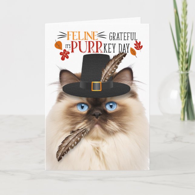 Himalayan Cat Grateful for PURRkey Day Holiday Card (Front)