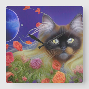 Himalayan Cat in the Garden  Square Wall Clock