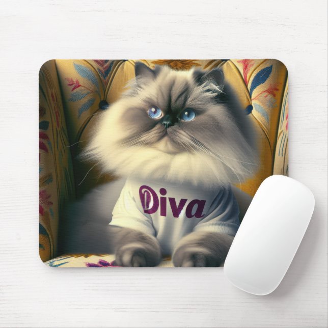 Himalayan Diva Cat On a Chair Mouse Mat (With Mouse)