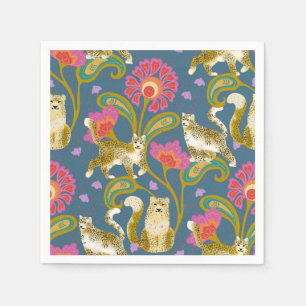 Himalayan Folk Art whimsical Snow Leopards Napkin