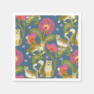 Himalayan Folk Art whimsical Snow Leopards Napkin