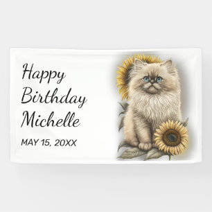 Himalayan Kitten Cat Sunflowers Happy Birthday Banner