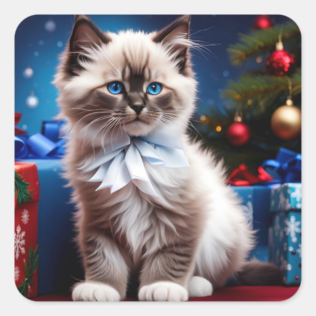 Himalayan Kitten Christmas Presents Square Sticker (Front)