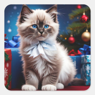 Himalayan Kitten Christmas Presents Square Sticker