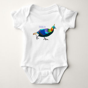 Himalayan monal bird cartoon illustration baby bodysuit
