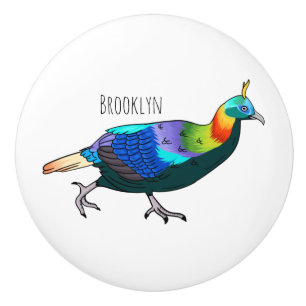 Himalayan monal bird cartoon illustration ceramic knob