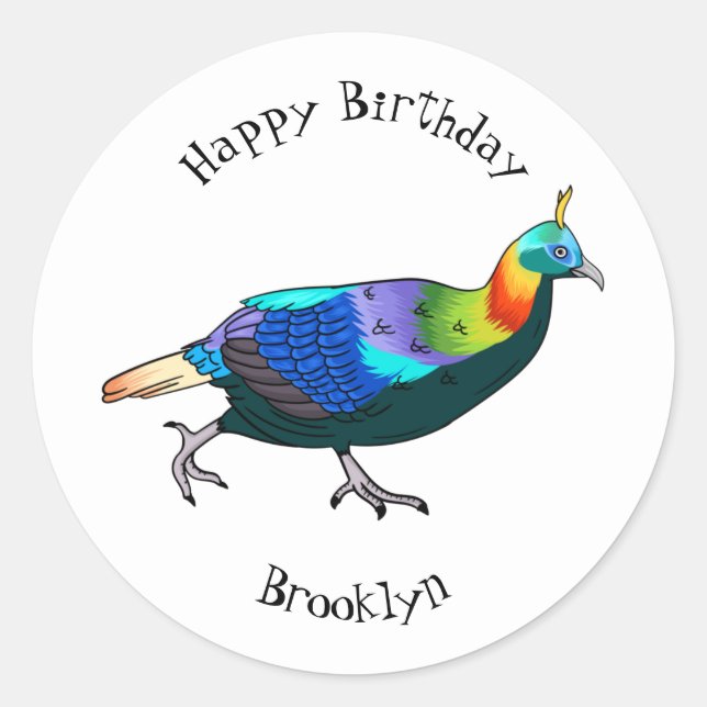 Himalayan monal bird cartoon illustration  classic round sticker (Front)
