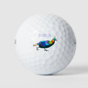 Himalayan monal bird cartoon illustration golf balls
