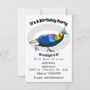 Himalayan monal bird cartoon illustration  invitation
