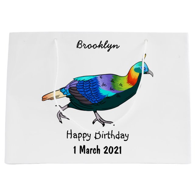 Himalayan monal bird cartoon illustration  large gift bag (Front)