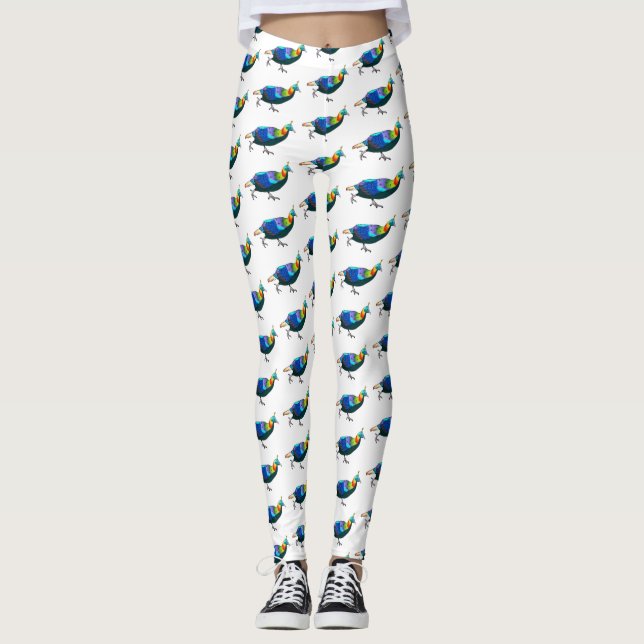 Himalayan monal bird cartoon illustration leggings (Front)