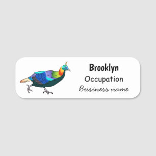 Himalayan monal bird cartoon illustration name tag