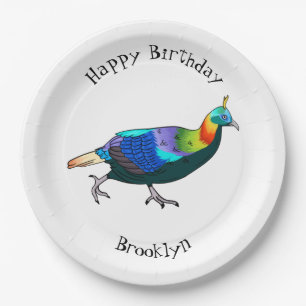 Himalayan monal bird cartoon illustration paper plate