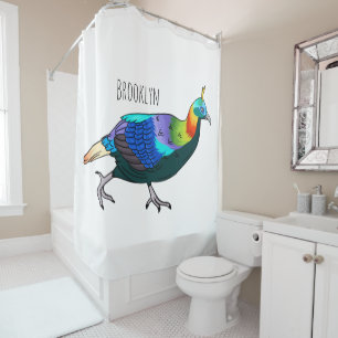 Himalayan monal bird cartoon illustration shower curtain
