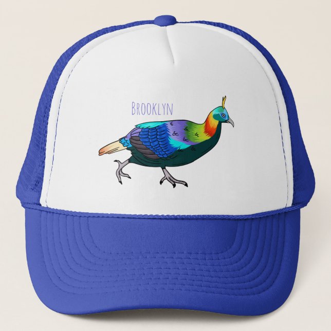 Himalayan monal bird cartoon illustration  trucker hat (Front)